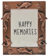 Kovový fotorámček s delfínmi - medený antik - 4 * 5 cm