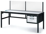 Alfa 3 Antistatický dielenský ESD stôl s perfopanelom, 2 zásuvkový box na náradie, 1800x800x745-985 mm