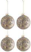 4ks šedá zlatá vianočná sklenená ozdoba Cleo - Ø 10 cm
