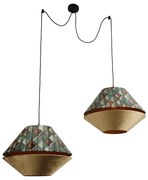 Závesná lampa čierna s dvojitým zamatovým tienidlom s dizajnom listov a béžovou farbou 2-svetlá - Cava Luxe