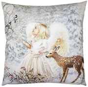 Bielo-sivá obliečka na vankúš Anjelik s kolouškom a vtáčikmi - 45*45 cm