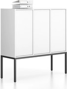 Kancelárska skriňa FRAME, nízka, čierna podnož, 3x dvere, 1299 x 450 x 1331 mm, PUSH-lock, biela