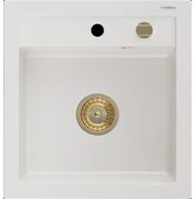 Mexen Vito granitový jednokomorový drez 520 x 490 mm, Biela, Sifón Zlatá - 6503521000-20-G