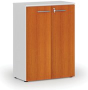 Kancelárska skriňa s dverami PRIMO WHITE, 800 x 420 x 1087 mm, biela/čerešňa