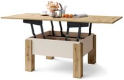 Mazzoni OSLO dub artisan / béžová, rozkladací konferenčný stolík s výškovo nastaviteľnou stolovou doskou