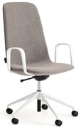 Stolička LANGLEY, stredný sedák, s kolieskami a podrúčkami, biela/šedohnedá