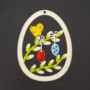 AMADEA Drevená dekorácia vajíčko kuriatko, veľkosť 6 cm, český výrobok