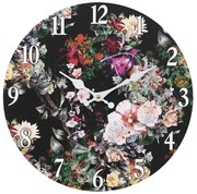 Čierne nástenné vintage hodiny s kvetmi I – Ø 34*4 cm / 1*AA