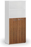Kombinovaná kancelárska skriňa PRIMO WHITE, dvere na 3 poschodia, 800 x 420 x 1781 mm, biela/orech
