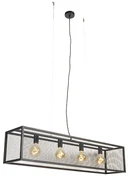 Priemyselné závesné svietidlo čierne 118 cm s mriežkou 4-svetlo - Cage