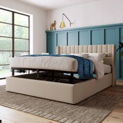 Dvojlôžková čalúnená hydraulická posteľ 160x200 cm ľan matrac