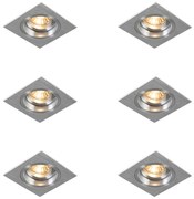 Sada 6 zapustených bodových svetiel štvorcových hliníkových nastaviteľných - Chuck