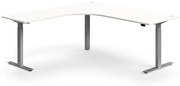 Výškovo nastaviteľný stôl FLEXUS, rohový, 2000x2000 mm, strieborný rám, biela