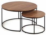 Hnedé okrúhle konferenčné stolíky v súprave 2 ks s doskou v dekore orechového dreva ø 80 cm Yona - Kave Home