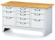 Alfa 3 Dielenský stôl MECHANIC I, 1x 5 zásuvkový box a 2x 3 zásuvkový box na náradie, 11 zásuviek, 1500x685x880 mm, sivé dvere