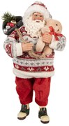 Červená vianočná figúrka Santa Claus s medvedíkom - 13*10*28 cm