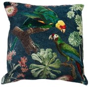 Petrolejový zamatový vankúš s papagájmi - 45 * 45 * 15cm