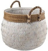 Biely bambusový košík s ušami Canasta - Ø 58 * 43 cm