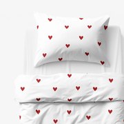 Goldea detské bavlnené obliečky - červené srdiečka na bielom 140 x 200 a 70 x 90 cm