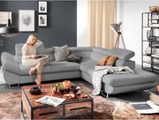 Rohová sedacia súprava Fabio, svetlo šedá látka, pravý roh%