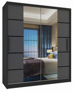 Šatníková skriňa 133 cm Belini čierny mat / šedý mat s posuvnými dverami zrkadlom a zásuvkami  ME SZP6/1/B/SR/0/KLP