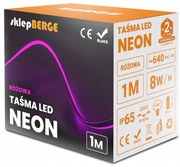 ECOLIGHT LED pásik NEON - 230V - 1m - 8W/m - IP68 - vodotesný - ružová