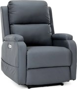 TV křeslo s elektrickým polohováním, zabudované ovládání, USB-A, šedá ekokůže