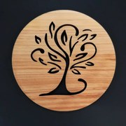 AMADEA Drevený podtáček guľatý s motívom stromu, masívne drevo, priemer 10 cm