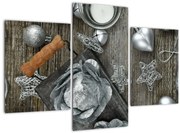 Obraz - strieborné vianočné dekorácie (90x60 cm)