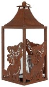 Hrdzavý kovový lampáš s mačkami - 15*15*37 cm