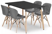 Jedálenský stôl ADRIA čierny so štyrmi stoličkami LAGO sivé, ekokoža