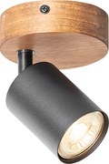 Priemyselný reflektor čierny s drevom naklápateľný - Jeana