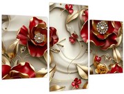 Obraz - 3D Červeno-zlaté kvety (90x60 cm)