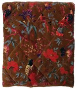 Bronzový zamatový prehoz s kvetmi a vtáčikmi Paradise - 130*170 cm