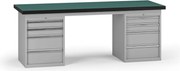 Pracovný stôl do dielne G8, 2100 x 750 x 800 mm, 2x kontejner, 8 zásuviek, sivá