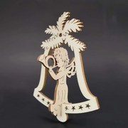 AMADEA Drevená ozdoba 3D zvonček - anjel s lesným rohom 9 cm