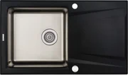 Deante Prime, granitovo-nerezový drez 860x500x220 mm, 3,5" + priestorovo úsporný sifón, 1-komorový, grafitová metalíza, ZSR_G113