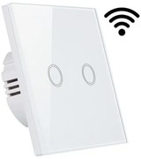 BERGE Prepínač dotykového dvojity - biely - WIFI - SKLO