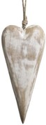 Krémové antik drevené závesné srdce z mangového dreva - 8*2*22 cm