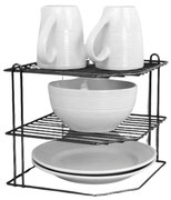 Prídavná polica, 2-poschodová, rohová, aj na zavesenie, čierny kov 22 x 22 x 22 cm