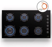 Klarstein Goldflame 6, plynová varná doska, sebestačná, 6 horákov, bočné ovládanie, plyn/propán, sklokeramika, čierna