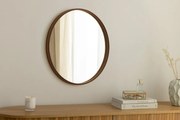 Okrúhle zrkadlo Lineo Walnut – Rám v dekore tmavý orech (Ø 70 cm)