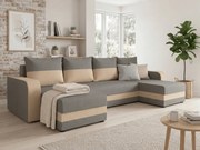 Rozkladacia sedacia súprava do U VALERIO 305x140 cm, svetlosivá/béžová