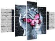 Obraz - Ružový motýľ v stene (150x105 cm)