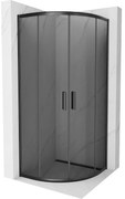 Mexen Rio, štvrťkruhový sprchovací kút s posuvnými dverami 70(dvere) x 70(dvere) x 190 cm, 6mm šedé sklo, čierny profil, 863-070-070-70-40