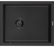 Mexen Pedro granitový jednokomorový drez 560 x 460 mm, Čierna/Strieborná metalíza, Sifón Čierna - 6508561000-73-B
