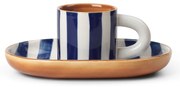 Ferm Living Kameninová šálka s podšálkou Milu Blue