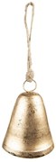 Zlatý retro kovový zvonček na jutovom povrázku - 10*6*13 cm