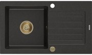 Mexen Pablo, granitový drez 752x436x161 mm, 1-komorový, čierna-zlatá metalíza so zlatým sifónom, 6510751010-75-G