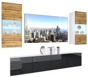 Obývacia stena Belini Premium Full Version dub wotan / čierny lesk + LED osvetlenie Nexum 108